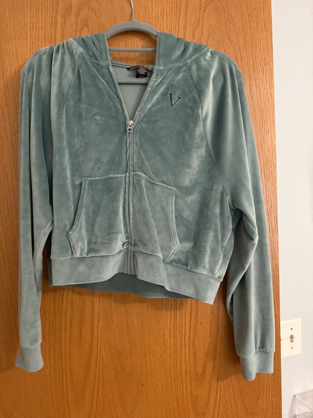 Victoria Secret Velvet Zip Hoodie Jacket - Light Teal
